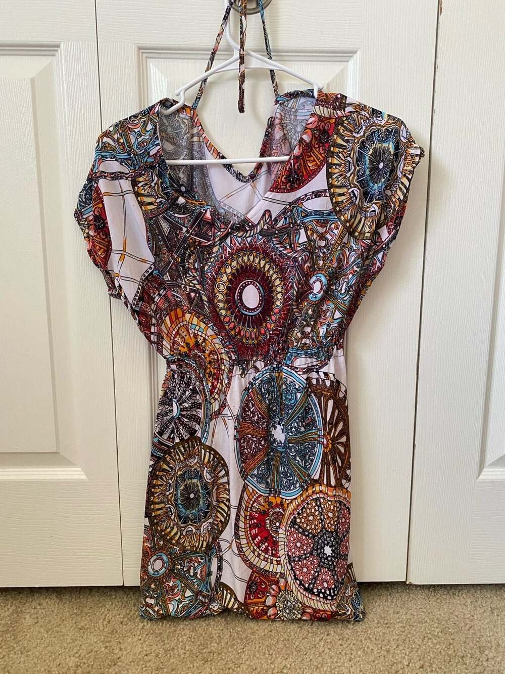 Women's Multi-Color Geometric Print V-Neck Mini Dress S/M